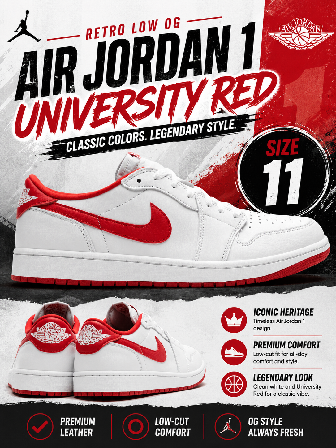 AIR JORDAN 1 RETRO LOW OG "UNIVERSITY RED"