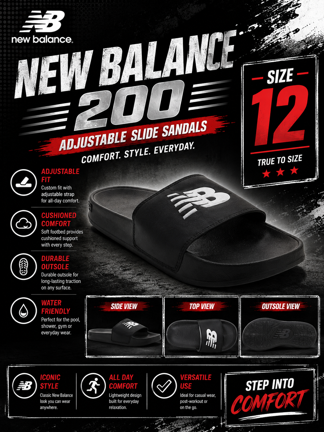 NEW BALANCE 200 ADJUSTABLE SLIDE SANDALS