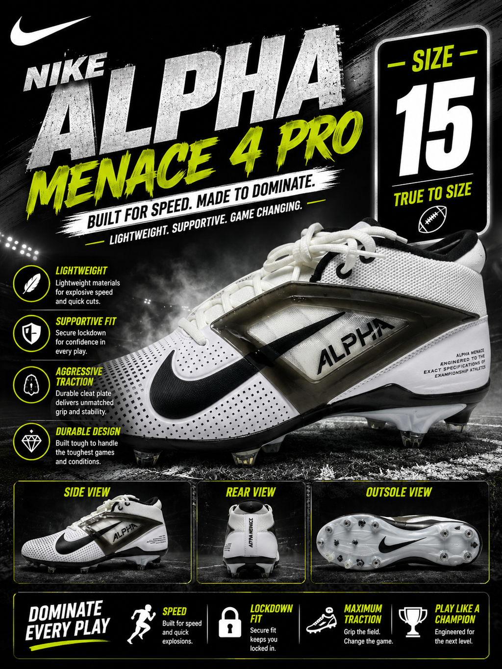 NIKE ALPHA MENACE 4 PRO FOOTBALL CLEATS