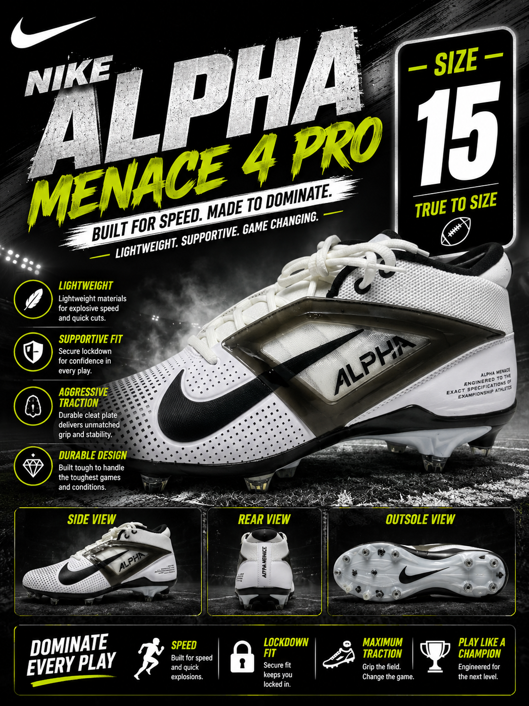 NIKE ALPHA MENACE 4 PRO FOOTBALL CLEATS