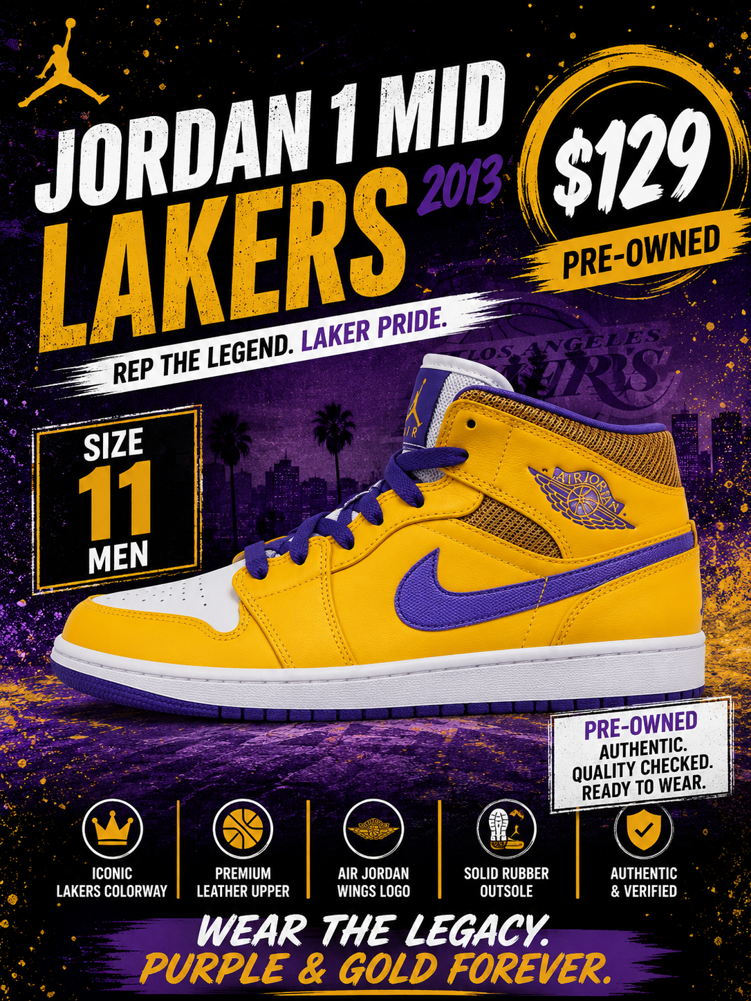 Jordan 1 Mid "Lakers" (2013)